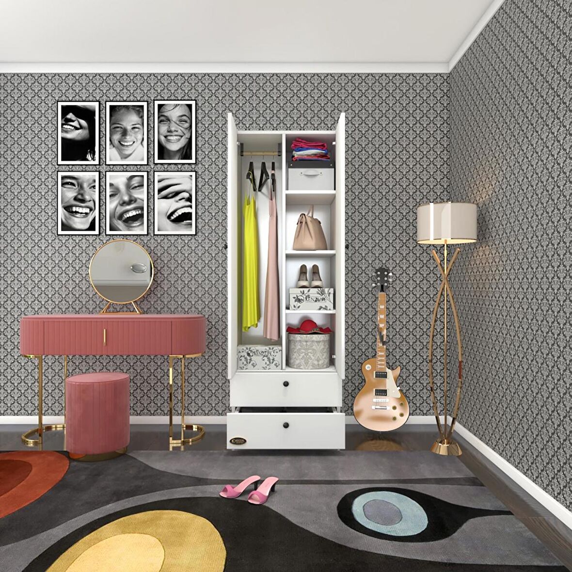 Kenzlife gardırop 2 kapılı kapaklı 2 çekmeceli nilüfer byz 173*60*42 gardolap dolap ofis