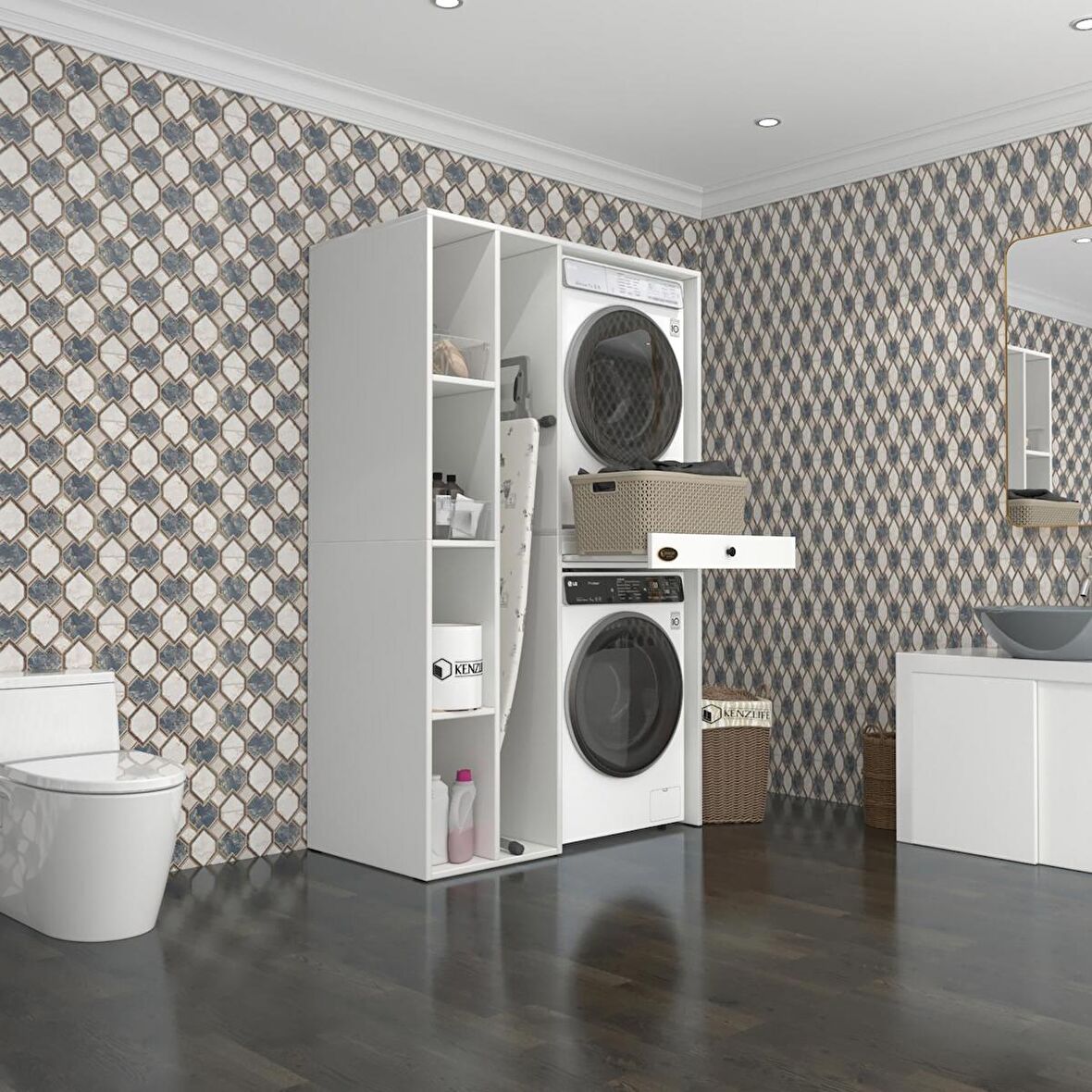 Kenzlife çamaşır-kurutma makinesi dolabı gutas sol byz 187*120*60 çekmeceli % 100 FULL MDF