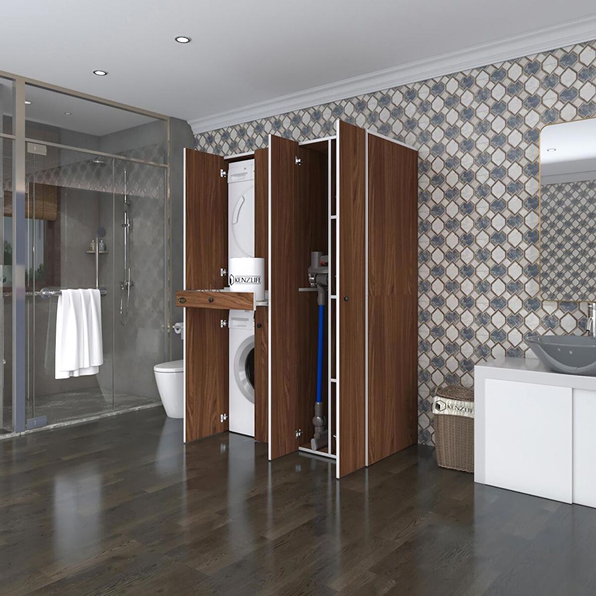 Kenzlife çamaşır-kurutma makinesi dolabı şahrur sağ cvz 187*120*60 çekmeceli banyo