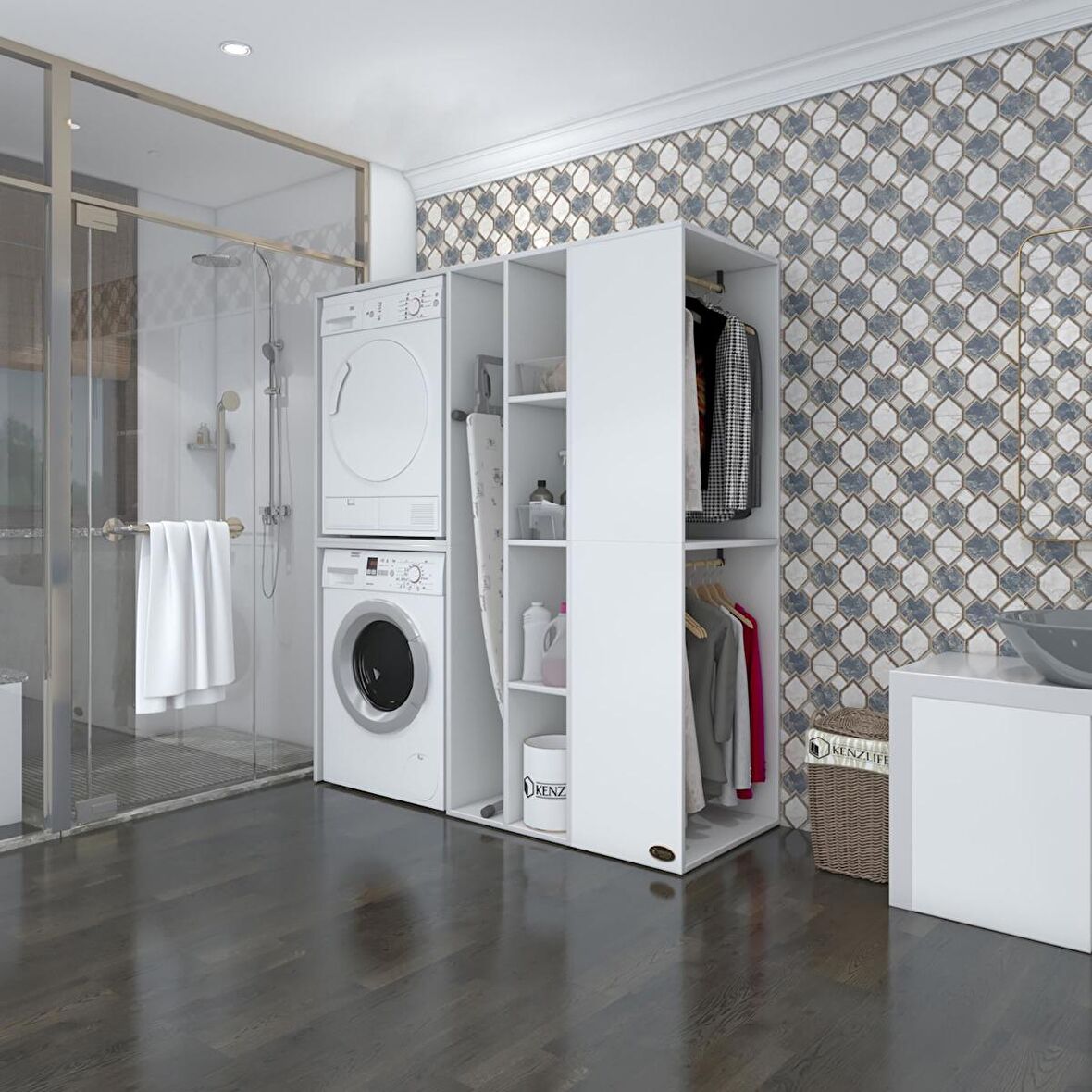 Kenzlife çamaşır-kurutma makinesi dolabı ve giysi dolabı kazvini sağ byz 180*160*60  banyo