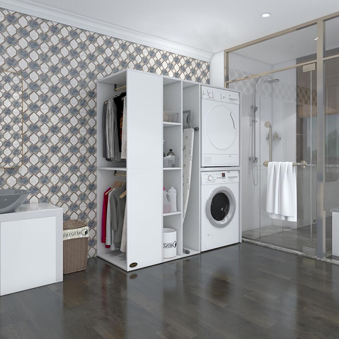 Kenzlife çamaşır-kurutma makinesi dolabı ve giysi dolabı kazvini sol byz 180*160*60  banyo