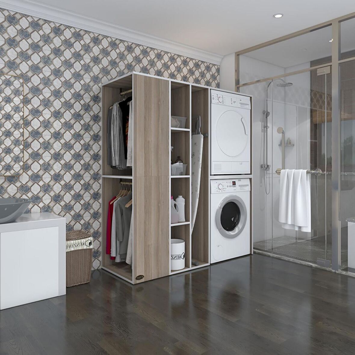 Kenzlife çamaşır-kurutma makinesi dolabı ve giysi dolabı kazvini sol crd 180*160*60  banyo