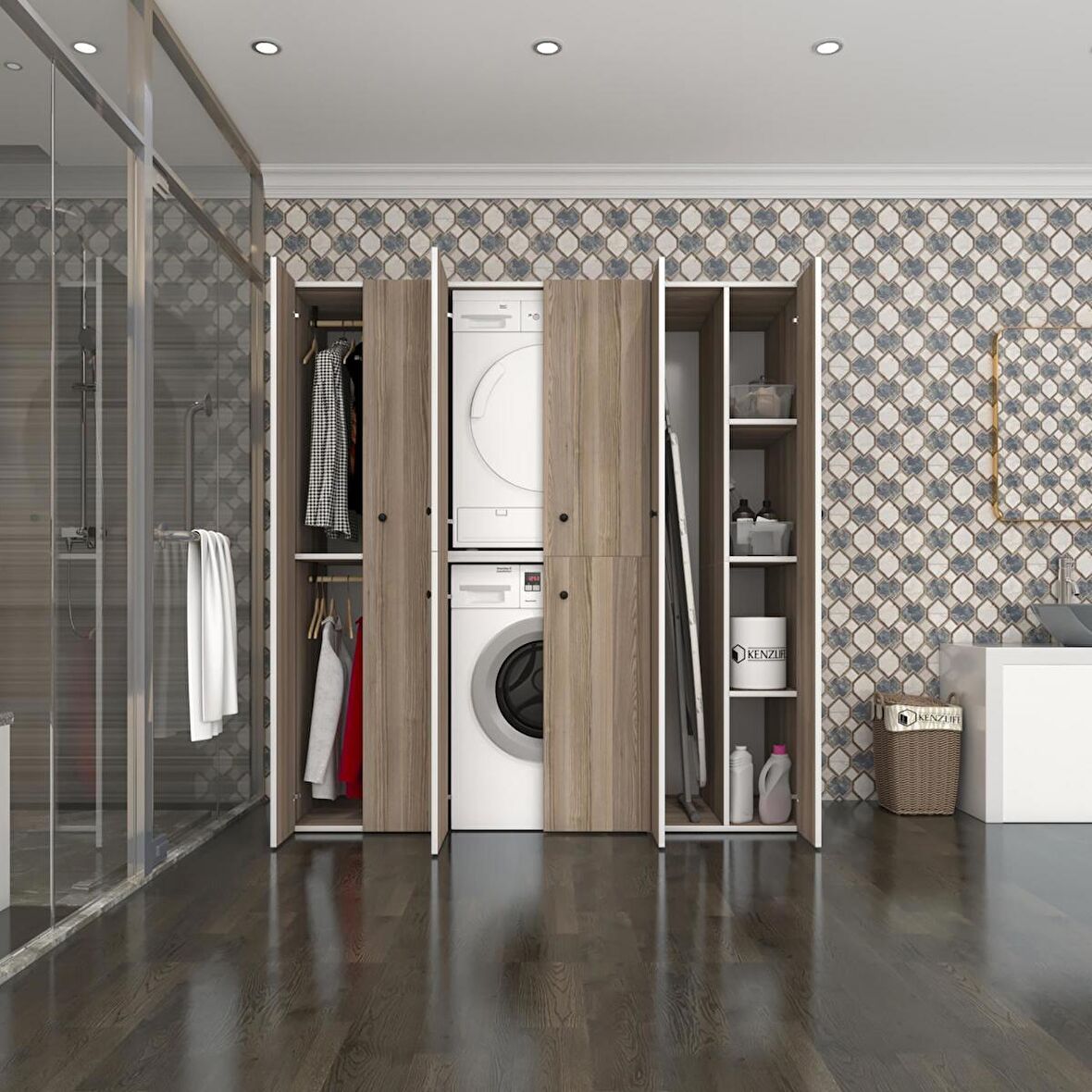 Kenzlife çamaşır-kurutma makinesi dolabı ve giysi dolabı suyuti sağ crd 180*170*60  banyo