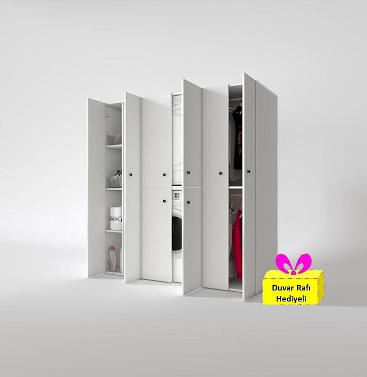 Kenzlife çamaşır-kurutma makinesi dolabı ve giysi dolabı suyuti sol byz 180*170*60  + tekli duvar rafı hediye