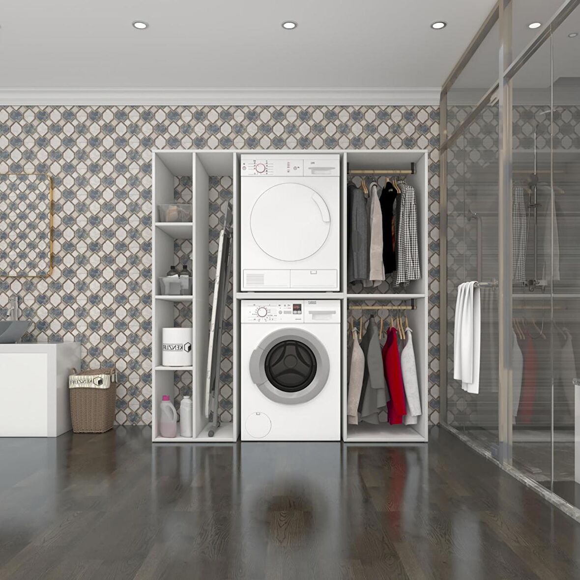 Kenzlife çamaşır-kurutma makinesi dolabı ve giysi dolabı cevheri sol byz 180*170*60  banyo
