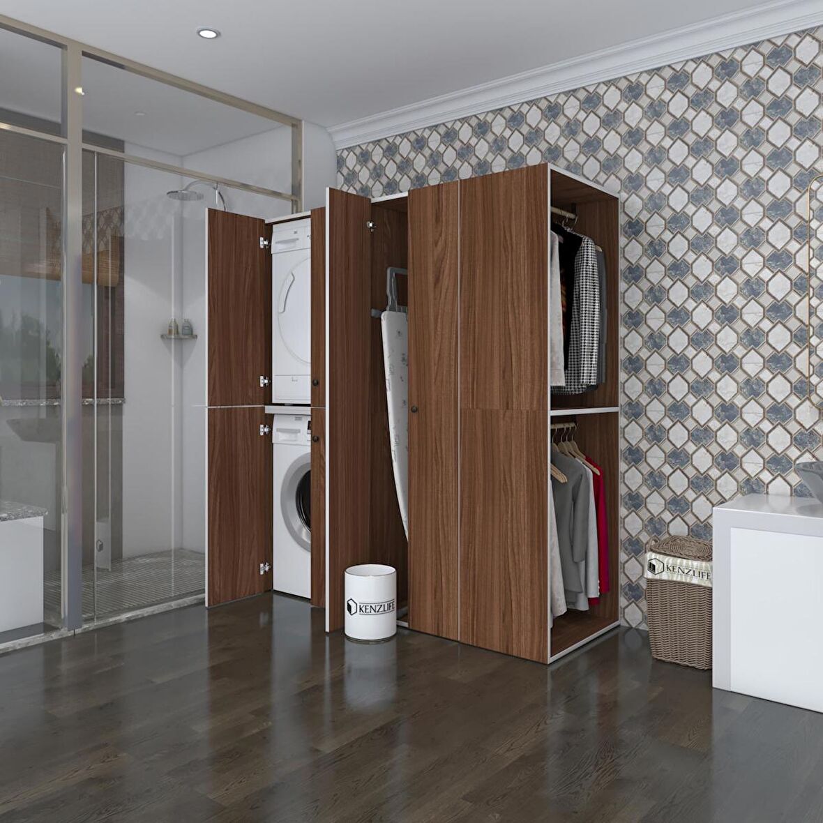 Kenzlife çamaşır-kurutma makinesi dolabı ve giysi dolabı bistami sağ cvz 180*160*60  banyo