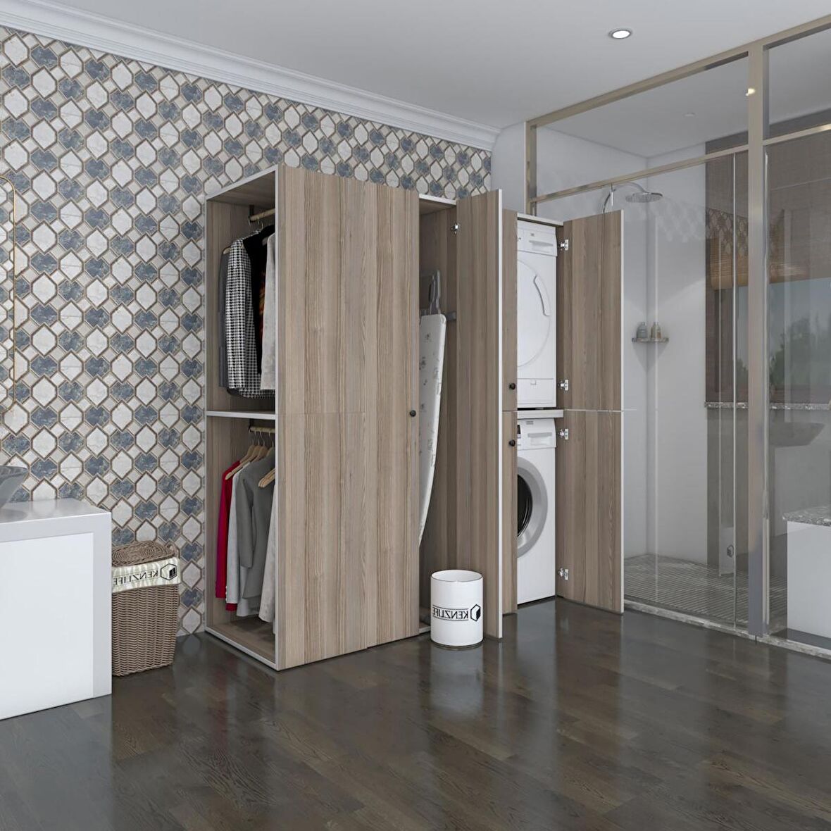 Kenzlife çamaşır-kurutma makinesi dolabı ve giysi dolabı bistami sol crd 180*160*60  banyo