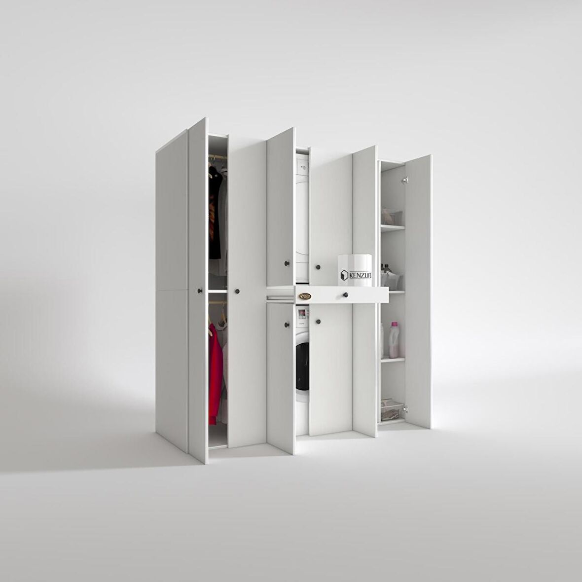 Kenzlife çamaşır-kurutma makinesi dolabı ve giysi dolabı çekmeceli ebuzer sağ raf byz 187*160*60  banyo