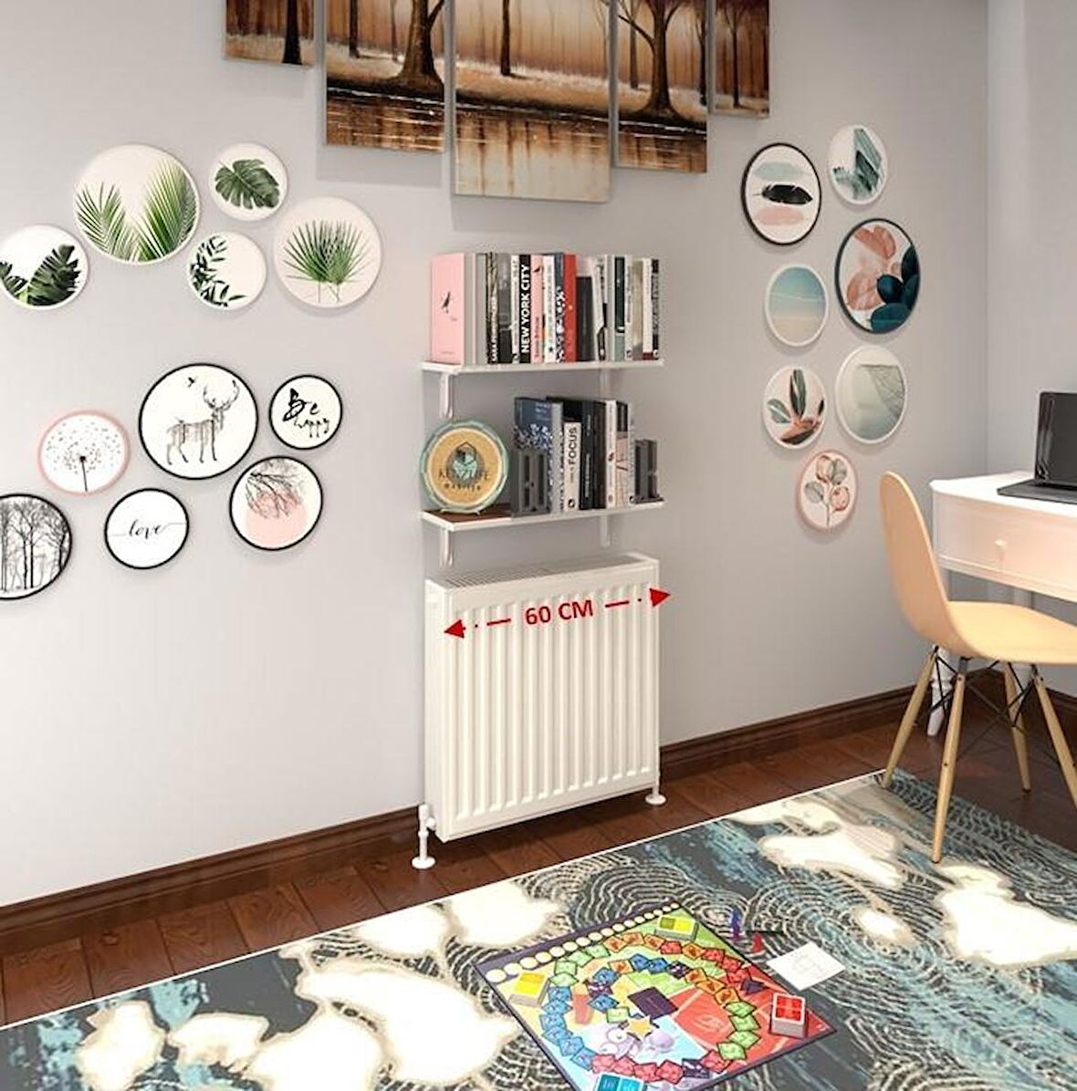 Kenzlife petek üstü raf dresuar golden boy cvz 060*24 ikili kitaplık duvar rafı 060 cm uzunluk
