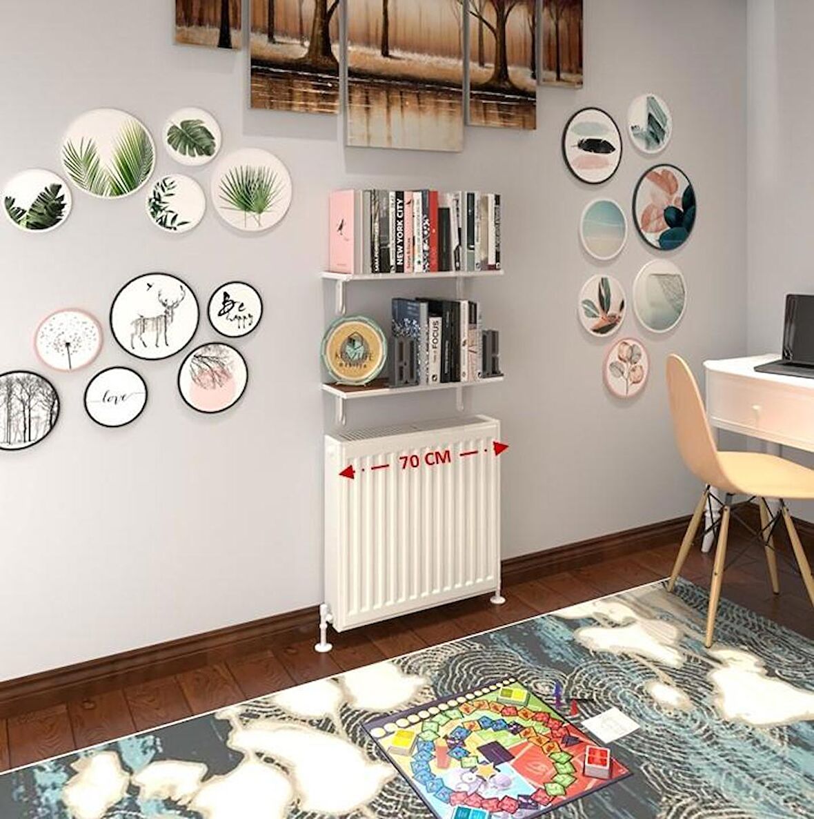 Kenzlife petek üstü raf dresuar golden boy cvz 070*24 ikili kitaplık duvar rafı 070 cm uzunluk