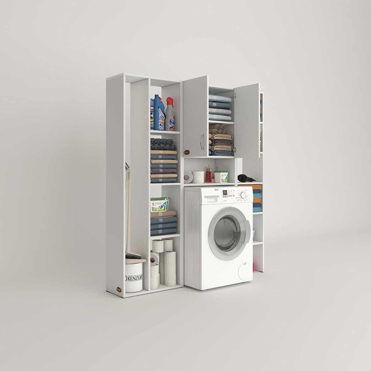 Kenzlife çamaşır makinesi dolabı sinemmega byz 180*156*30 banyo arkalıklı + tekli duvar rafı hediyeli
