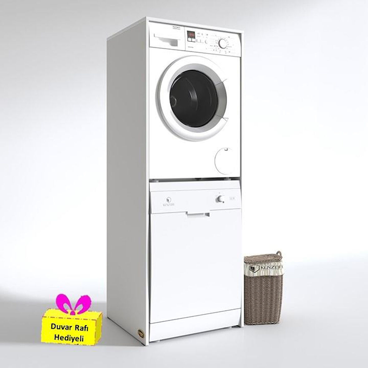 Kenzlife çamaşır-bulaşık makinesi dolabı borya byz 180*70*60 banyo arkalıksız + tekli duvar rafı hediyeli