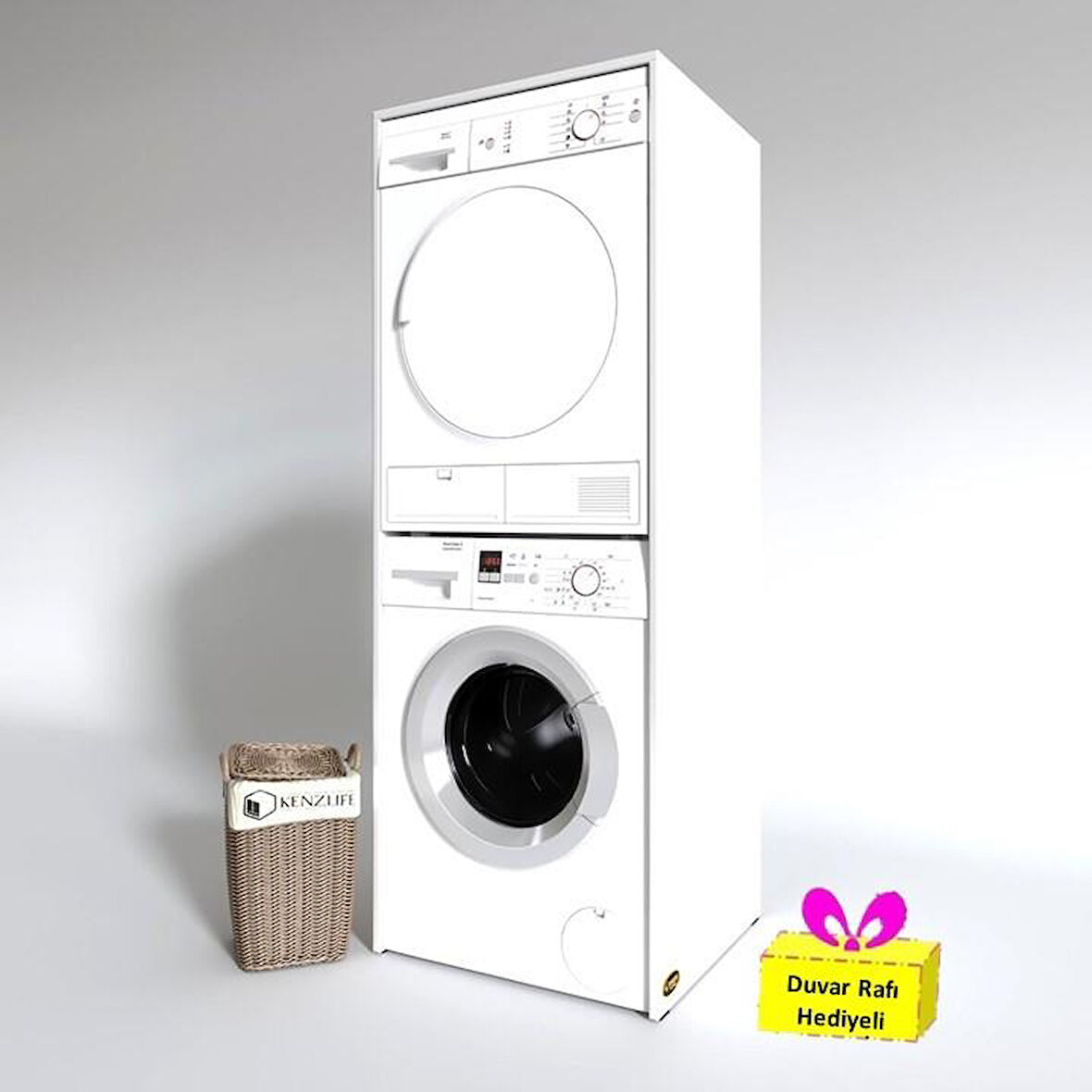Kenzlife çamaşır-kurutma makinesi dolabı zakhar byz 180*70*60 banyo arkalıksız + tekli duvar rafı hediyeli