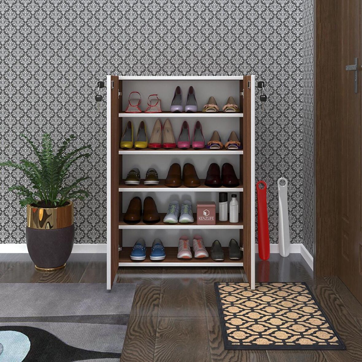 Kenzlife ayakkabılık ayakkabı dolabı kilitli be real cvz 100*70*32 kapaklı arkalıklı ofis dolabı