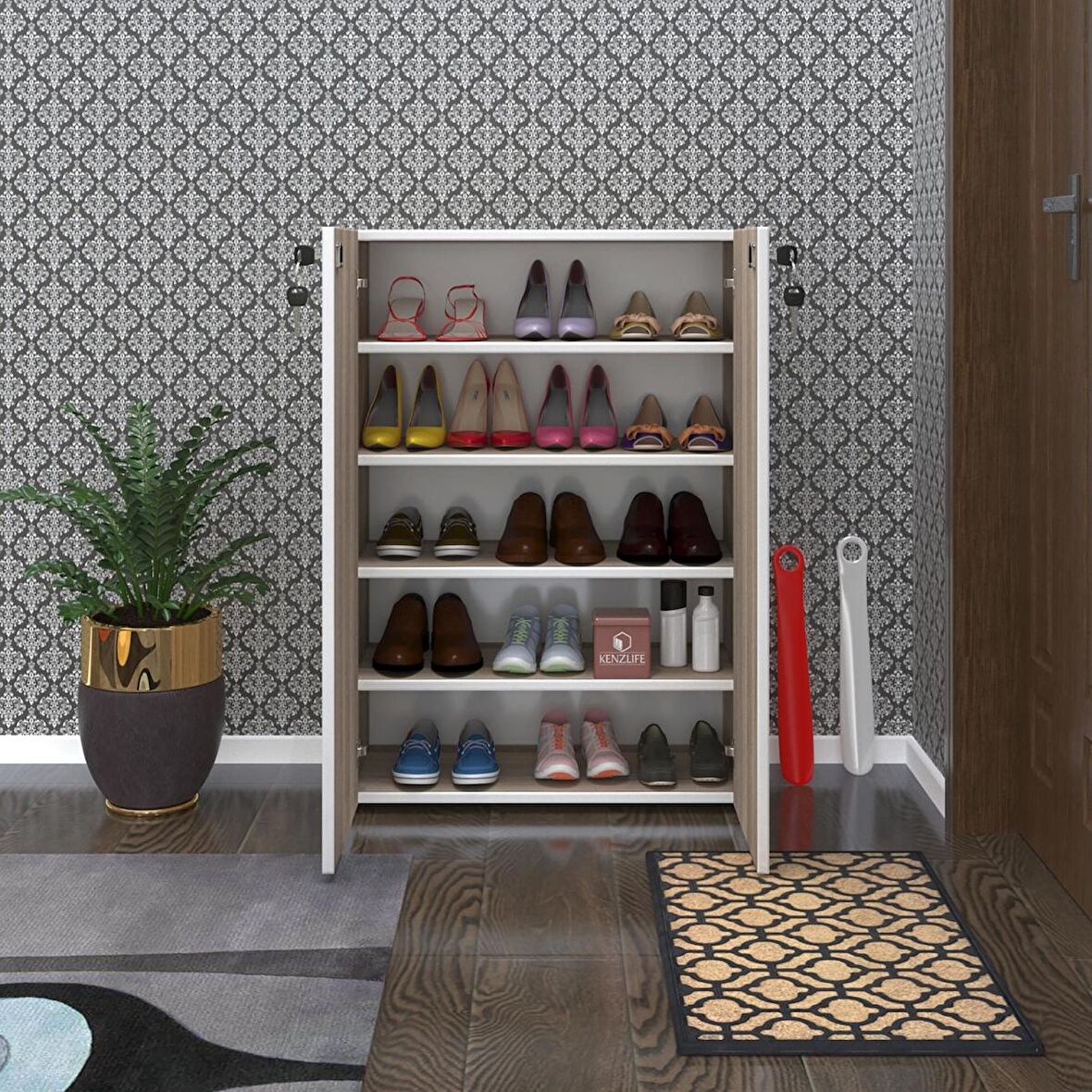 Kenzlife ayakkabılık ayakkabı dolabı kilitli be real crd 100*70*32 kapaklı arkalıklı ofis dolabı