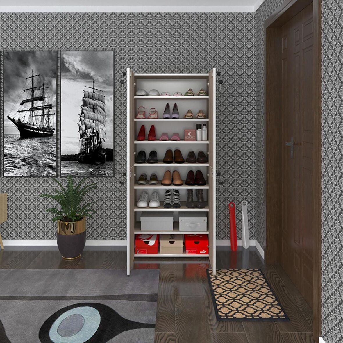 Kenzlife ayakkabılık ayakkabı dolabı kilitli be real crd 160*70*32 kapaklı arkalıklı ofis dolabı iki bölme