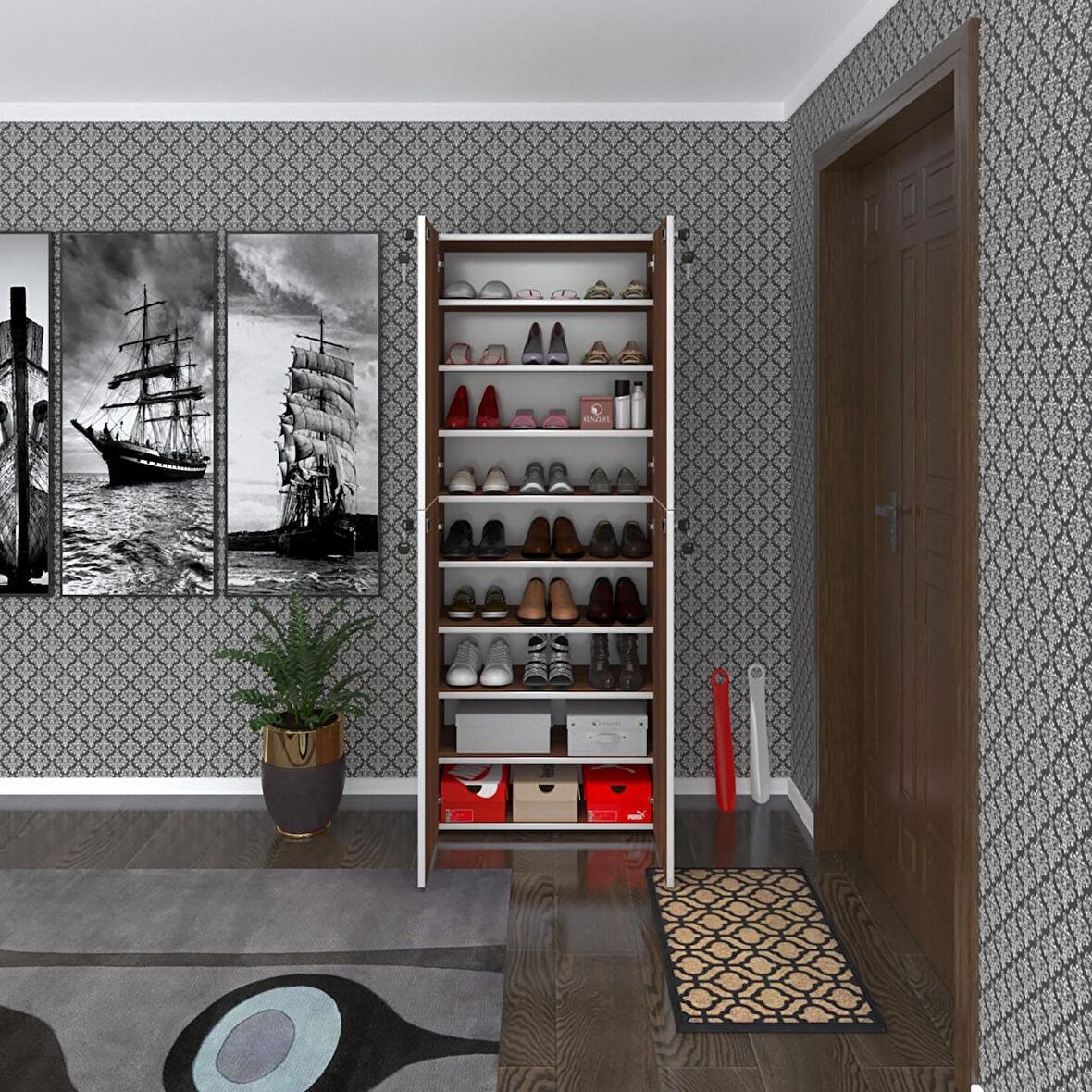 Kenzlife ayakkabılık ayakkabı dolabı kilitli be real cvz 180*70*32 kapaklı arkalıklı ofis dolabı iki bölme