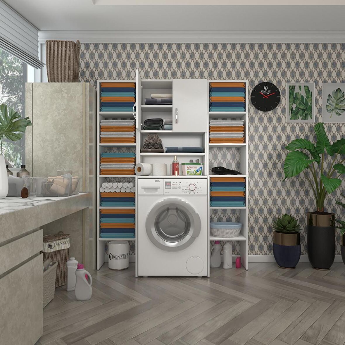 Kenzlife çamaşır makinesi dolabı hayzummaksdublemdf byz 180*126*55 % 100 mdf full mdf banyo kiler çift kapaklı arkalıklı