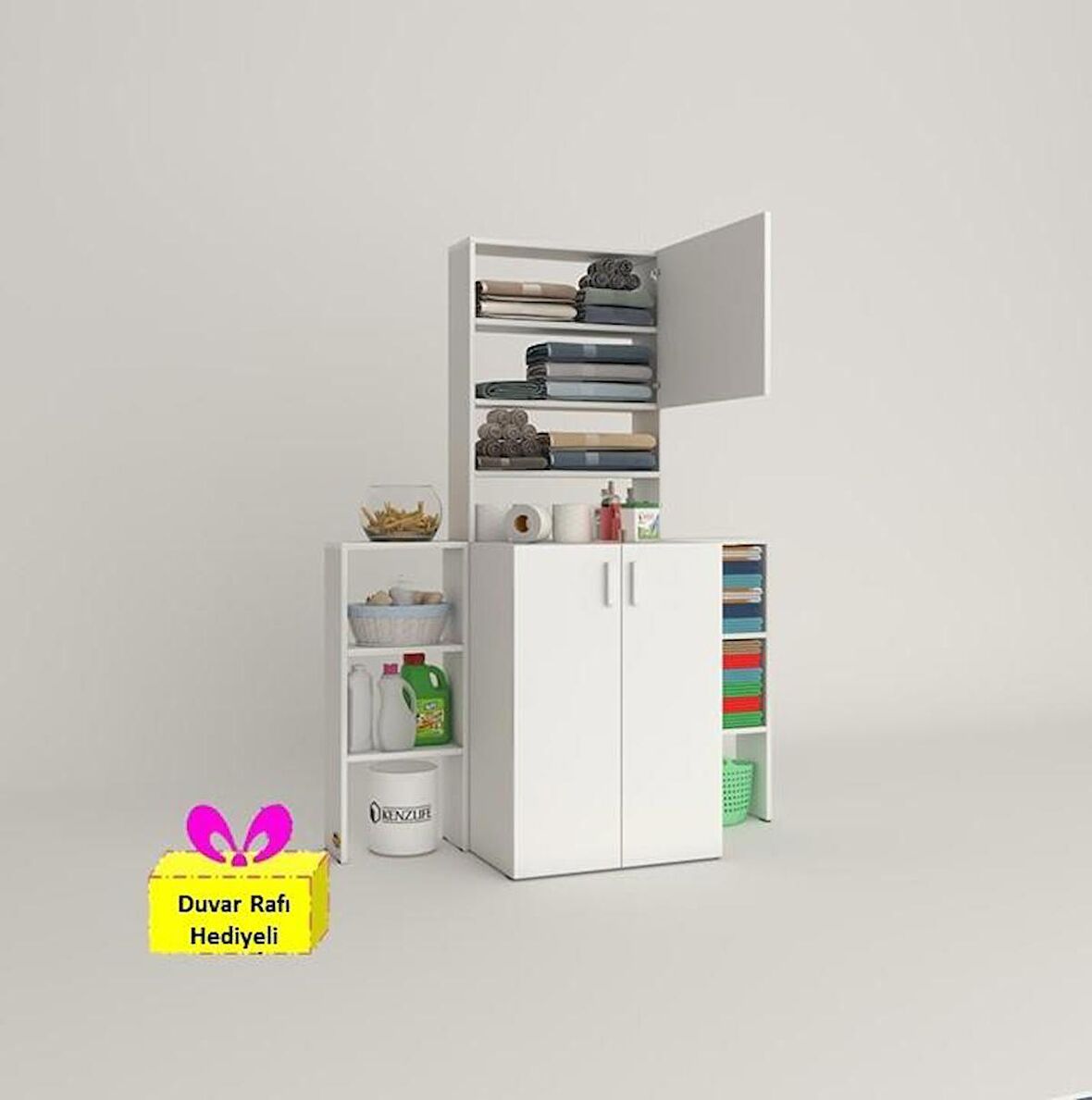 Kenzlife çamaşır makinesi dolabı kasparovmaks byz kurutma dolabı + tekli duvar rafı hediyeli