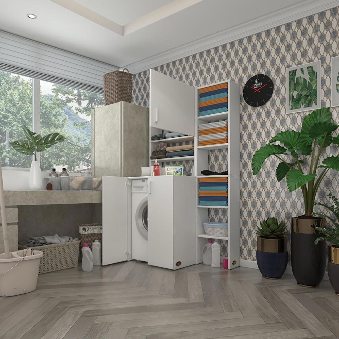 Kenzlife çamaşır makinesi dolabı kasparovmaksmdf byz 180*096*55-20 % 100 mdf full mdf banyo kapaklı arkalıksız