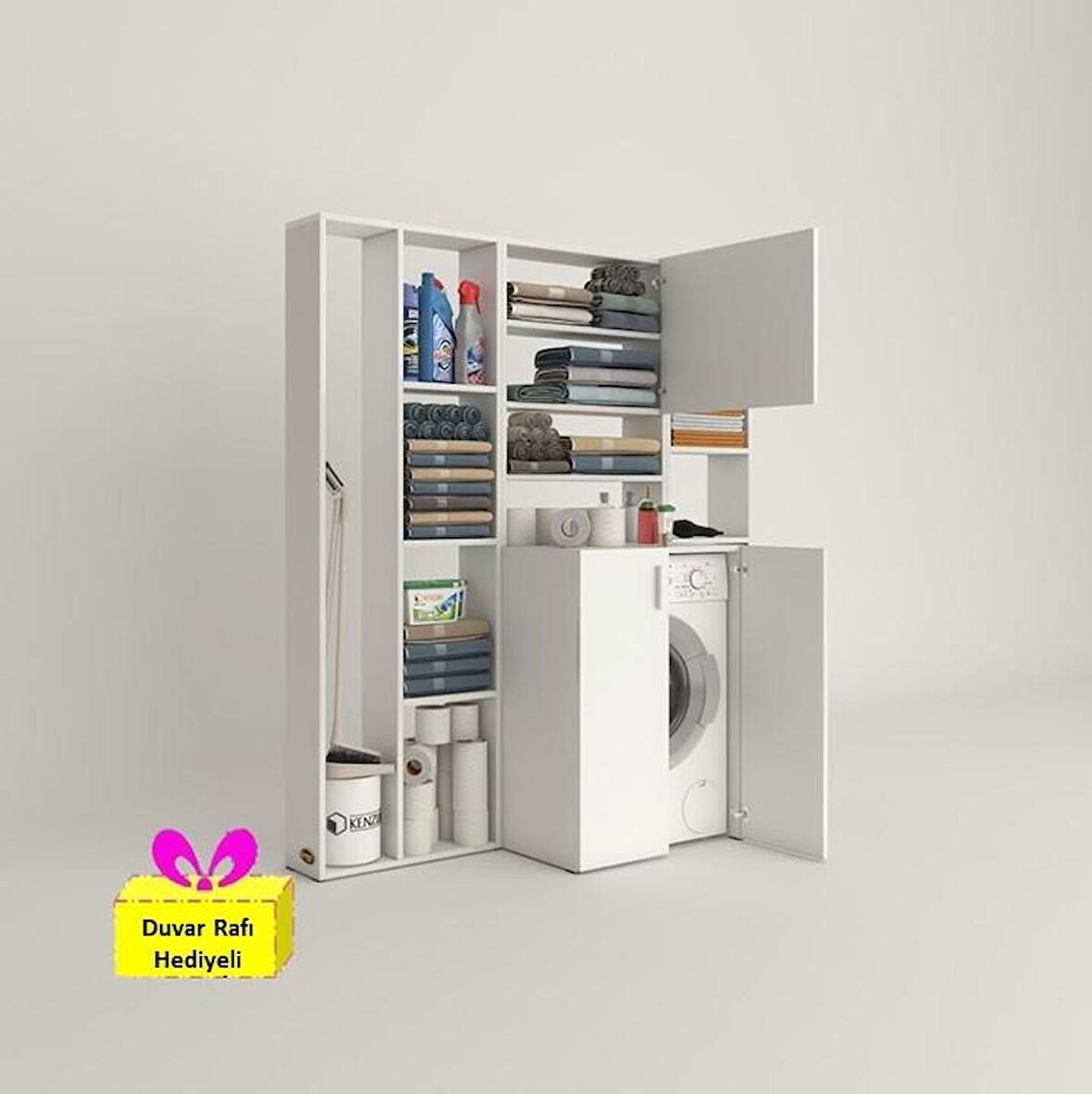 Kenzlife çamaşır makinesi dolabı kasparovmega byz kurutma dolabı + tekli duvar rafı hediyeli