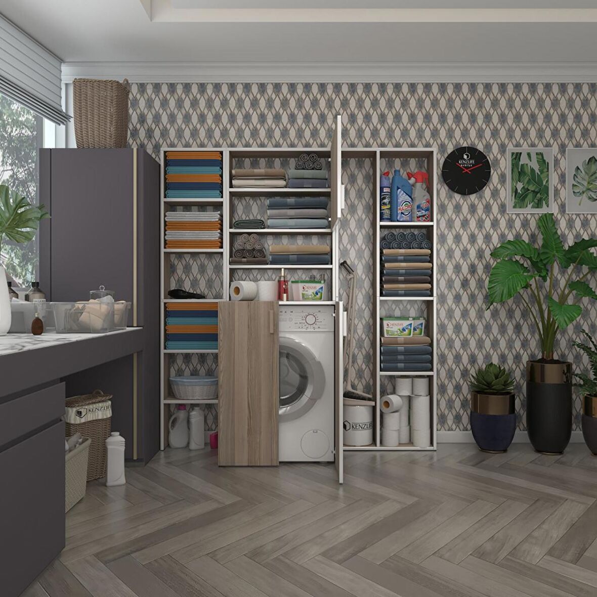 Kenzlife çamaşır makinesi dolabı kasparovmega crd 180*156*55-20 banyo kapaklı arkalıksız