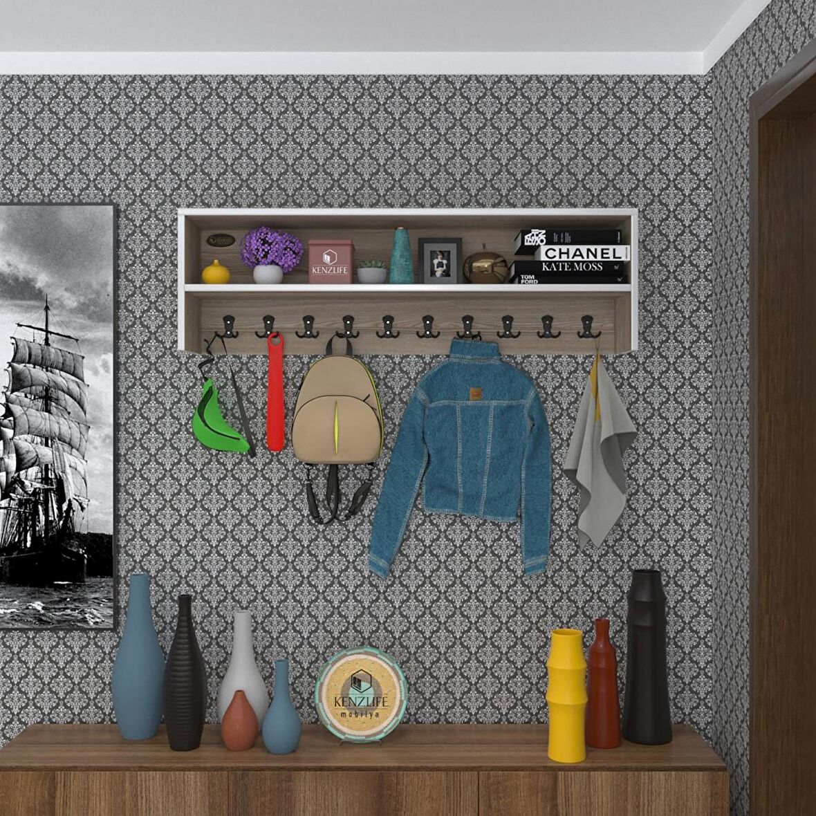 Kenzlife elbise askılığı askılık zeytuni crd 35*120*20 siyah 10 adet askı portmanto raflı