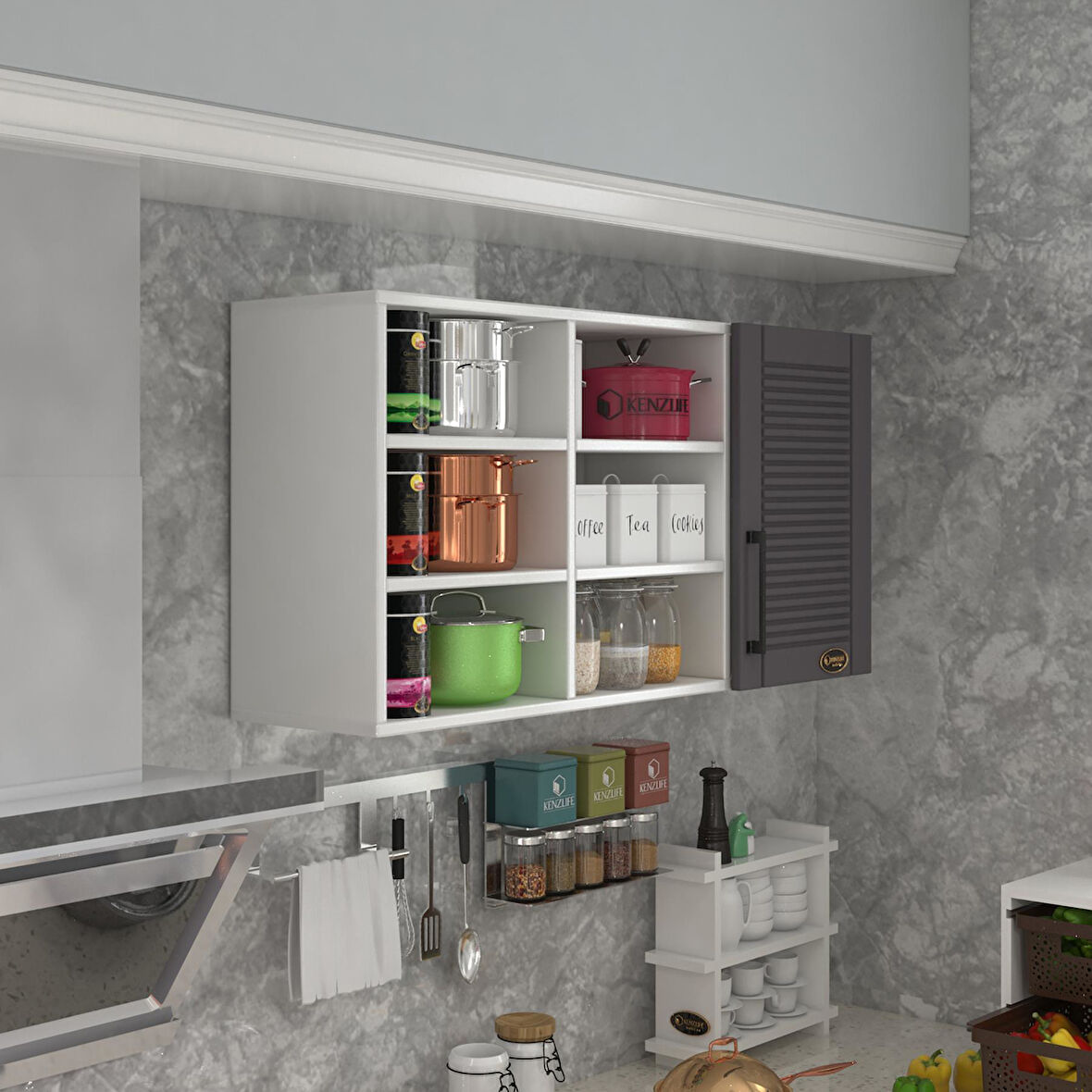 Kenzlife hazır mutfak dolabı nane60 gri mod2 60*120*32 mebran kapak suntalam gövde