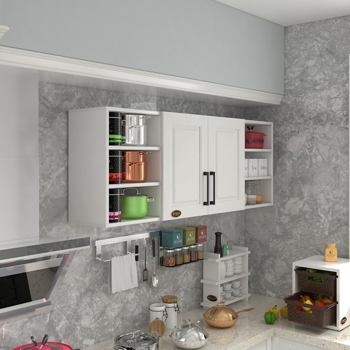 Kenzlife hazır mutfak dolabı domates60 byz mod1 60*160*32 mebran kapak suntalam gövde
