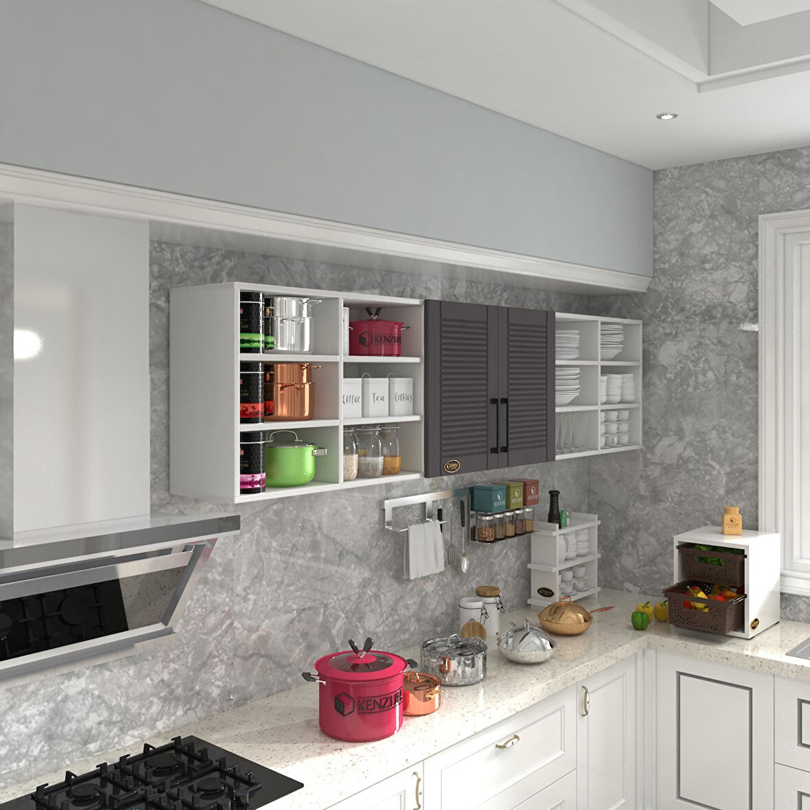 Kenzlife hazır mutfak dolabı mercimek60 gri mod2 60*240*32 mebran kapak suntalam gövde