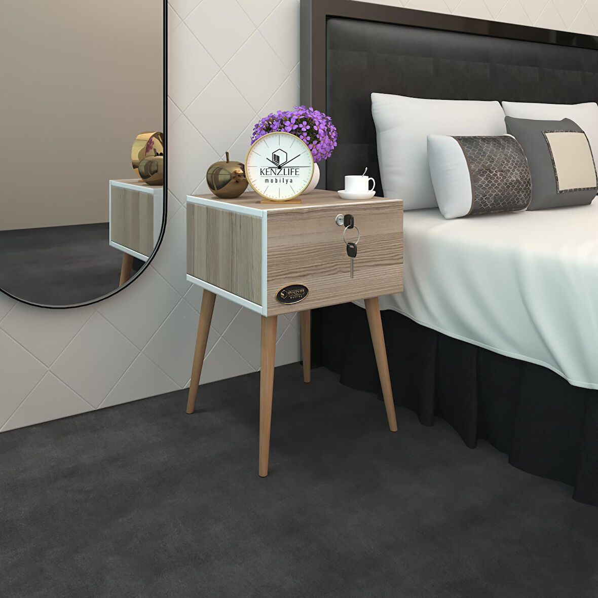 Kenzlife komodin kazuki crd 60*39*39 komidin ahşap ayaklı kitaplık ayakkabılık kapaklı arkalıklı