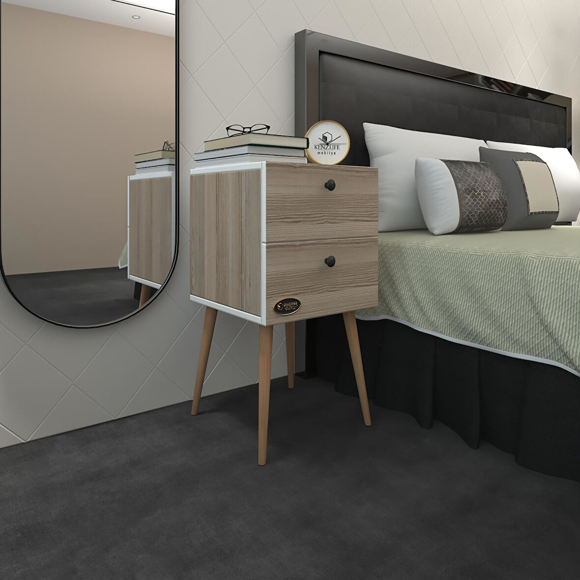 Kenzlife komodin kilitli hanami crd 74*39*39 komidin ahşap ayaklı kitaplık ayakkabılık kapaklı arkalıklı