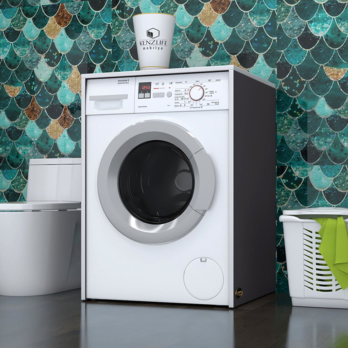 Kenzlife çamaşır&kurutma makinesi dolabı büyük boy afanasi gri 100*80*70 banyo kapaksız arkalıksız