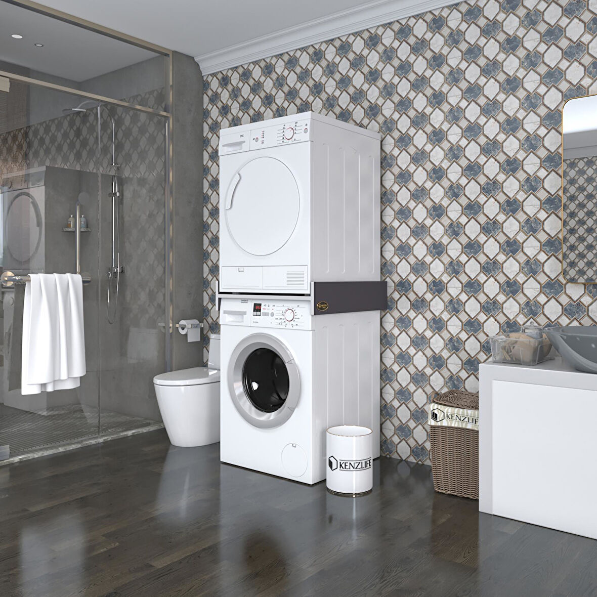 Kenzlife çamaşır&kurutma makinesi dolabı hedeon gri 015*80*70 banyo aparatı arkalıksız büyük boy xlarge