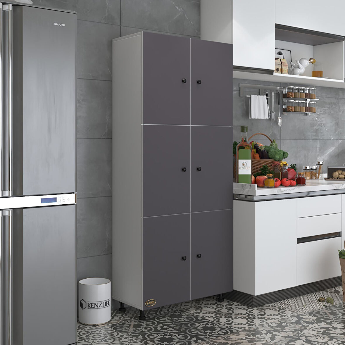Kenzlife mutfak dolabı tahiri gribyz 188*80*37 çok amaçlı dolap arkalıklı