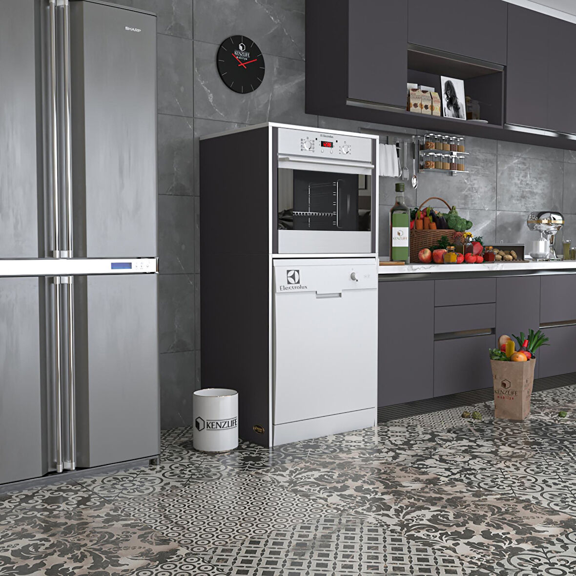 Kenzlife ankastre fırın&bulaşık makinesi dolabı botan gri 150*70*60 çamaşır makinesi 