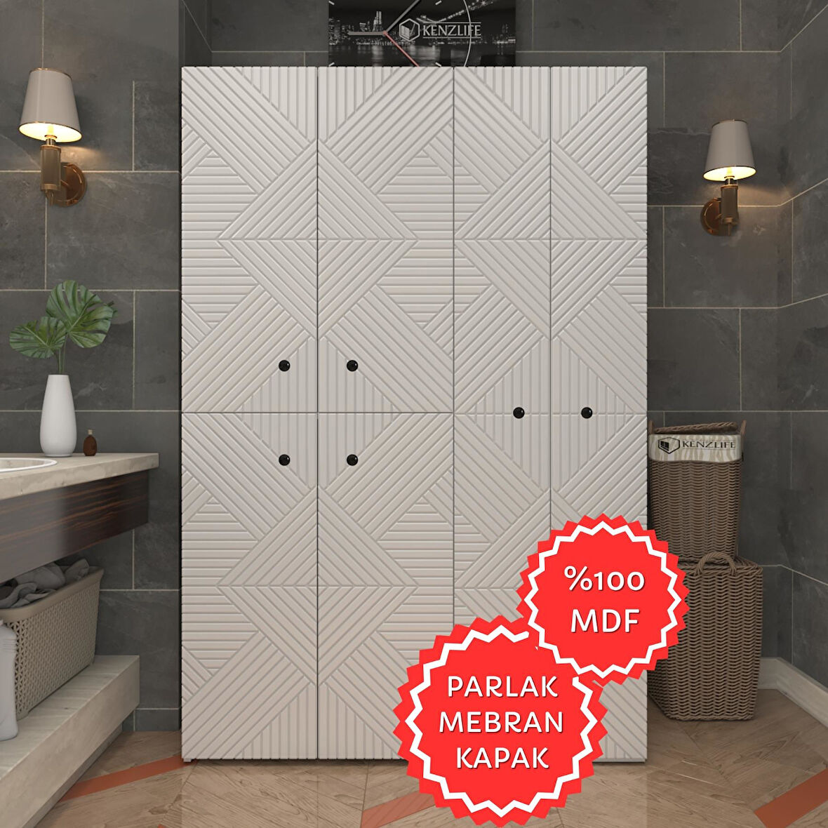 Kenzlife membran çamaşır kurutma makinesi dolabı yaromira byzbyz üçgen 180*120*64 mebran kapak MDF gövde