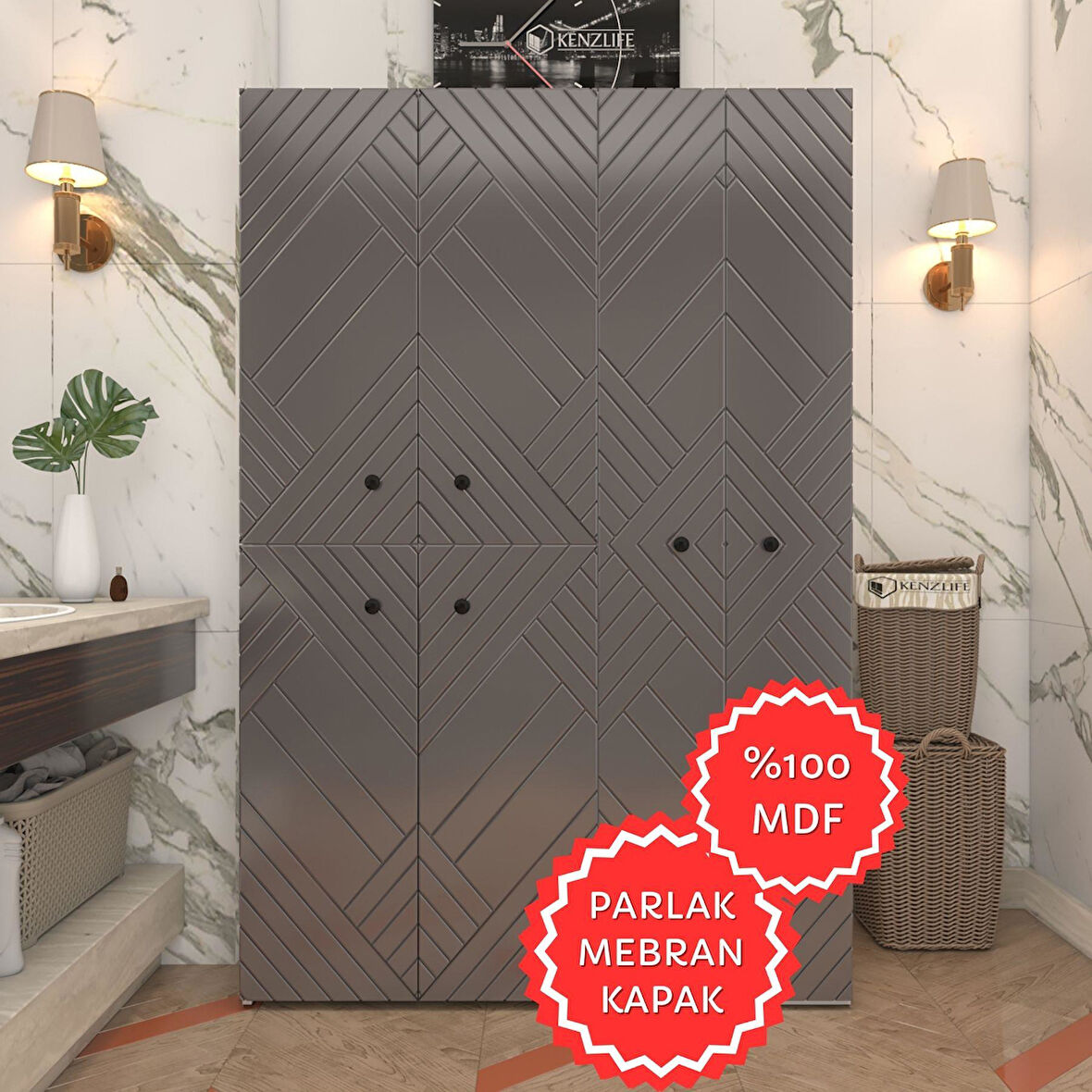 Kenzlife membran çamaşır kurutma makinesi dolabı yaromira gribyz köşeli 180*120*64 mebran kapak MDF gövde