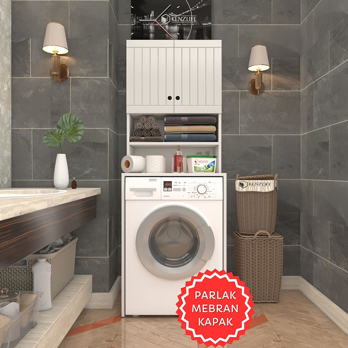 Kenzlife membran çamaşır makinesi dolabı hayzum byzbyz çitçit 180*66*55 mebran kapak suntalam gövde