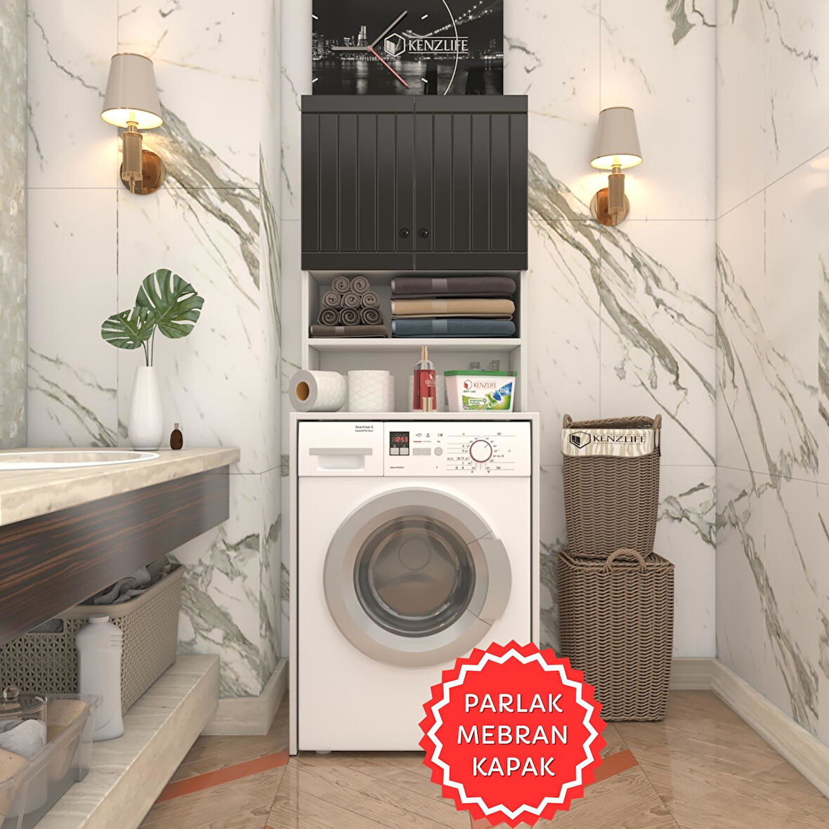 Kenzlife membran çamaşır makinesi dolabı hayzum syhbyz çitçit 180*66*55 mebran kapak suntalam gövde