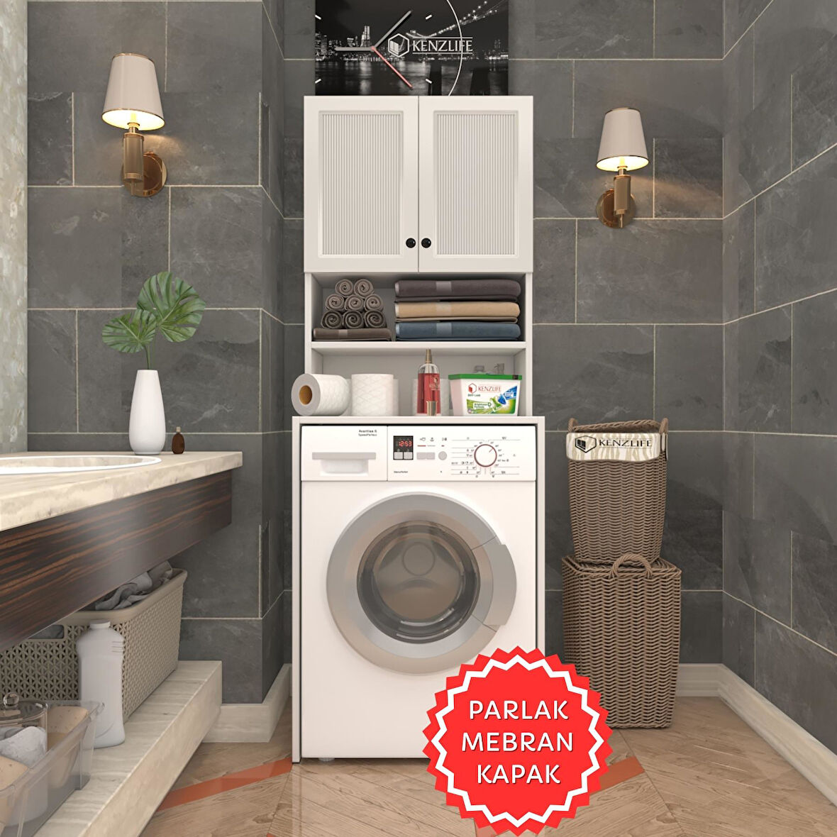 Kenzlife membran çamaşır makinesi dolabı hayzum byzbyz çubuk 180*66*55 mebran kapak suntalam gövde