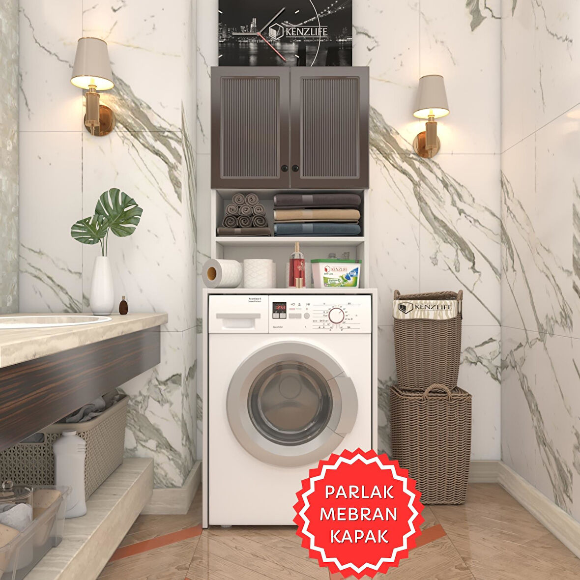 Kenzlife membran çamaşır makinesi dolabı hayzum khvbyz çubuk 180*66*55 mebran kapak suntalam gövde