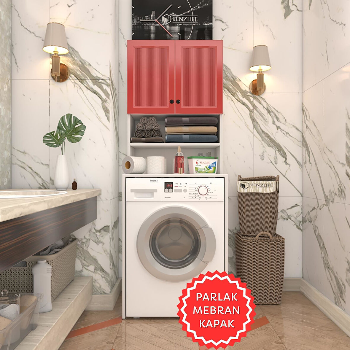 Kenzlife membran çamaşır makinesi dolabı hayzum krmbyz çubuk 180*66*55 mebran kapak suntalam gövde