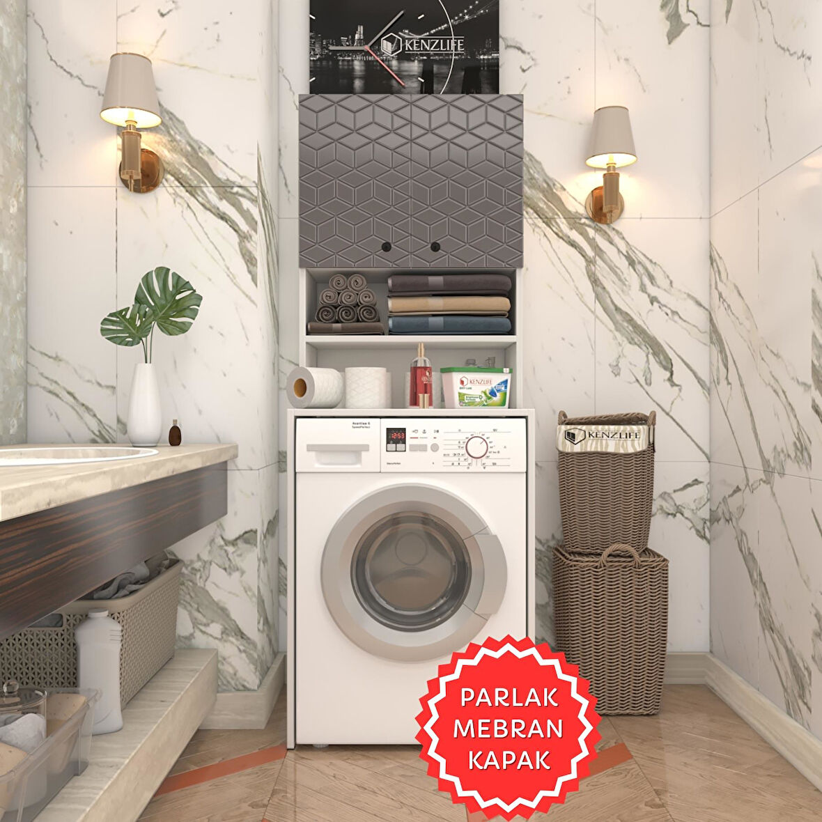 Kenzlife membran çamaşır makinesi dolabı hayzum gribyz küpşeker 180*66*55 mebran kapak suntalam gövde