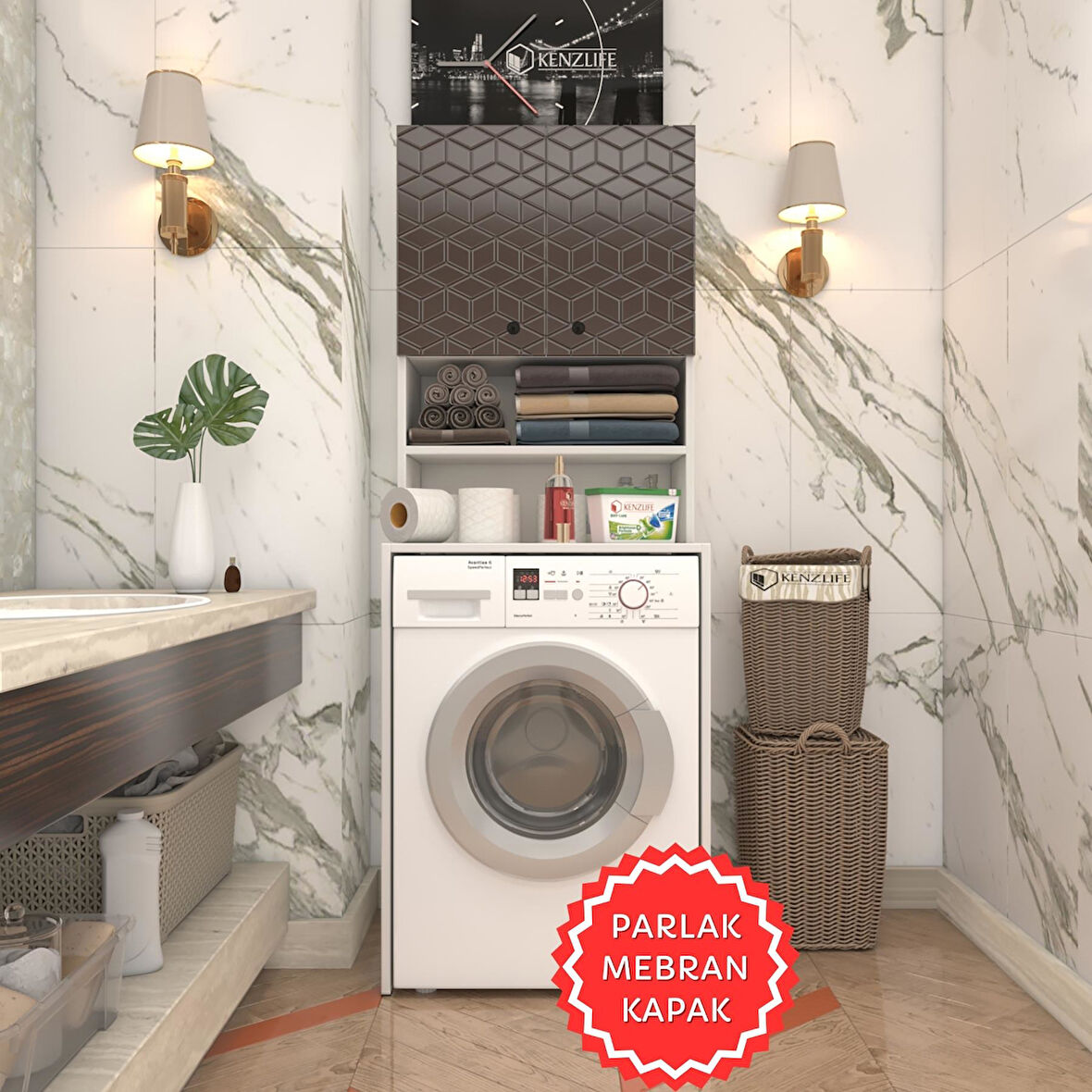 Kenzlife membran çamaşır makinesi dolabı hayzum khvbyz küpşeker 180*66*55 mebran kapak suntalam gövde