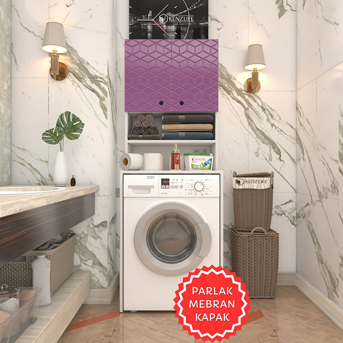 Kenzlife membran çamaşır makinesi dolabı hayzum llabyz küpşeker 180*66*55 mebran kapak suntalam gövde