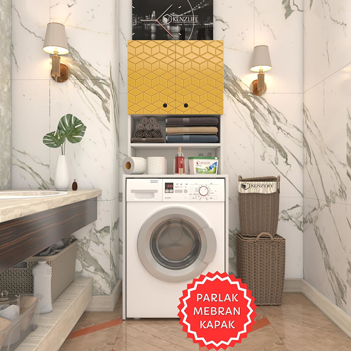 Kenzlife membran çamaşır makinesi dolabı hayzum hrdbyz küpşeker 180*66*55 mebran kapak suntalam gövde