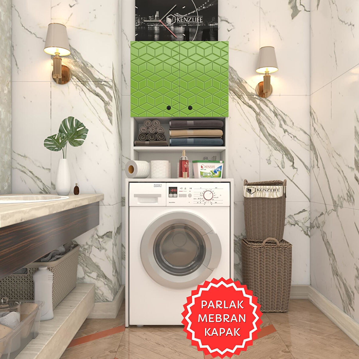 Kenzlife membran çamaşır makinesi dolabı hayzum yşlbyz küpşeker 180*66*55 mebran kapak suntalam gövde