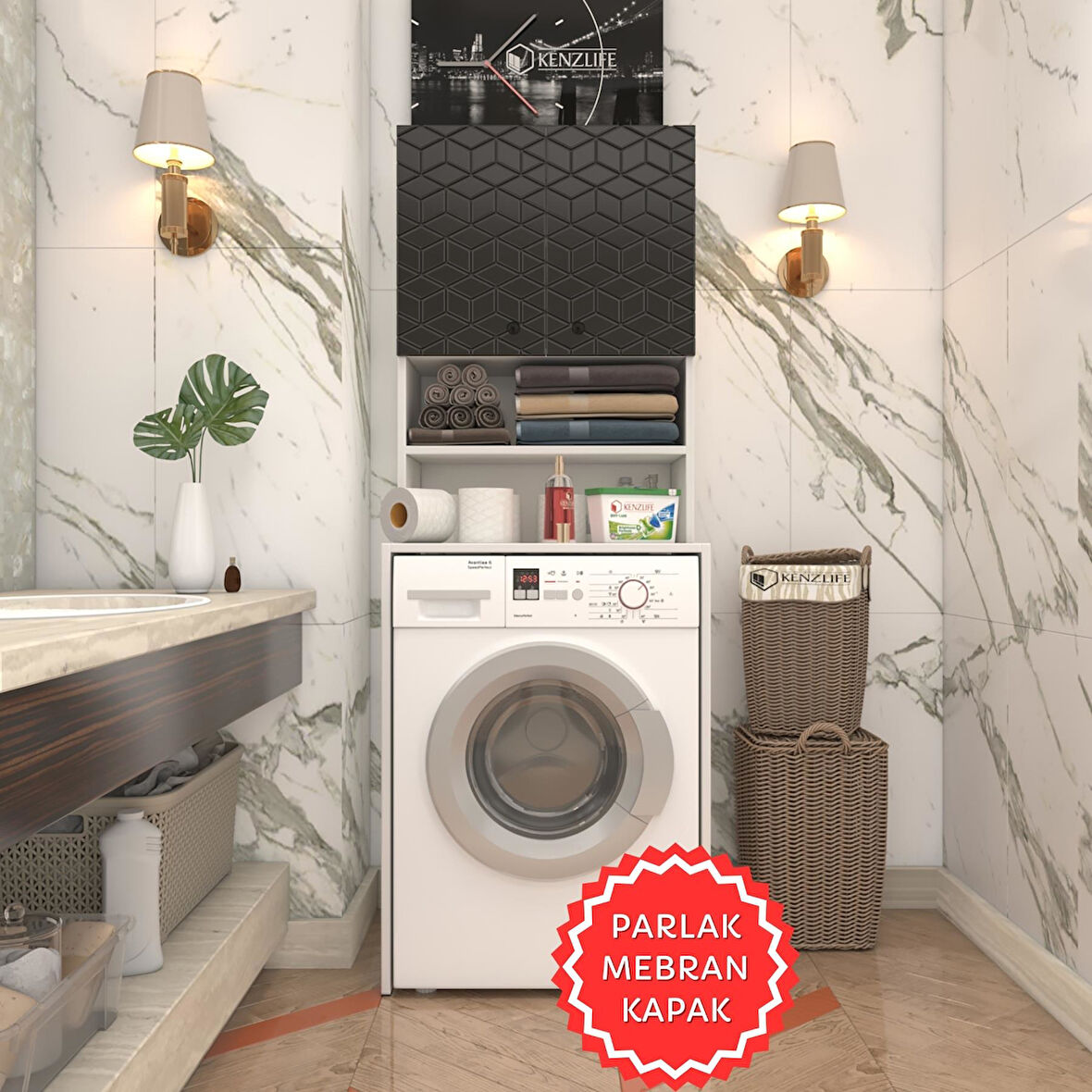 Kenzlife membran çamaşır makinesi dolabı hayzum syhbyz küpşeker 180*66*55 mebran kapak suntalam gövde