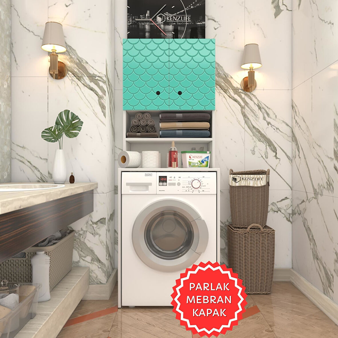 Kenzlife membran çamaşır makinesi dolabı hayzum trkbyz petek 180*66*55 mebran kapak suntalam gövde